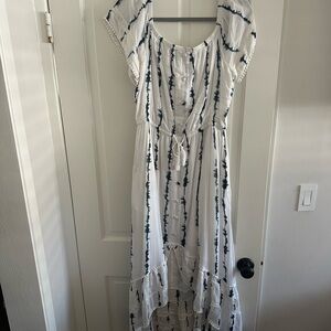 White and Blue Tie-Dye Maxi Dress